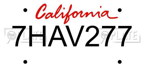 7HAV277 California License Plate