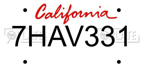7HAV331 California License Plate