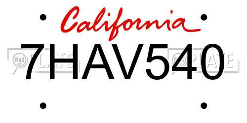 7HAV540 California License Plate
