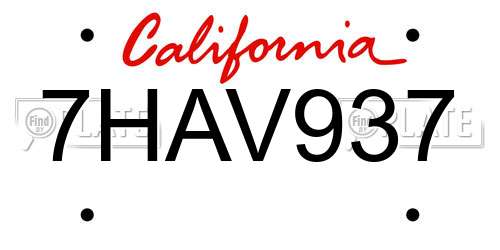 7HAV937 California License Plate