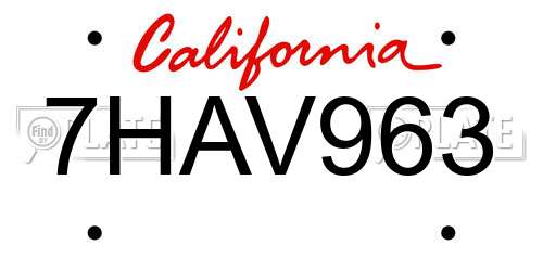 7HAV963 California License Plate