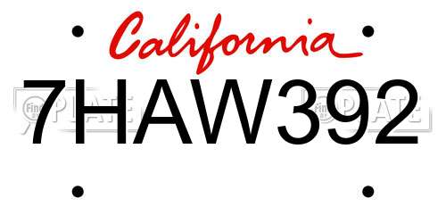 7HAW392 California License Plate