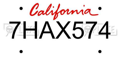 7HAX574 California License Plate