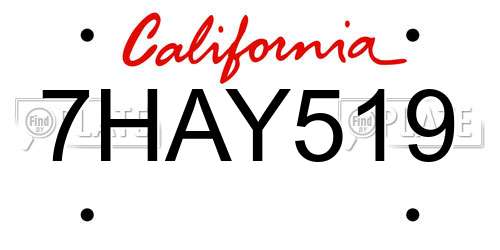 7HAY519 California License Plate