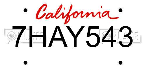 7HAY543 California License Plate