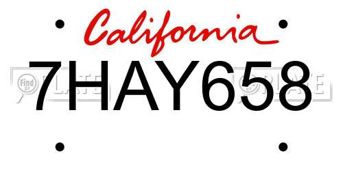 7HAY658 California License Plate