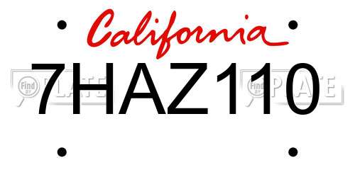 7HAZ110 California License Plate