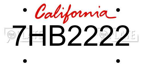 7HB2222 California License Plate
