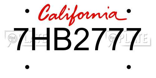 7HB2777 California License Plate