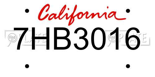 7HB3016 California License Plate