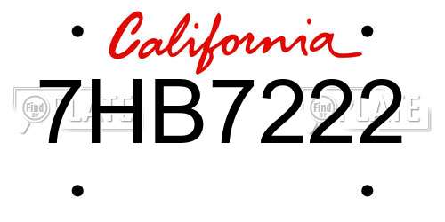 7HB7222 California License Plate