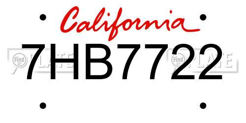 7HB7722 California License Plate