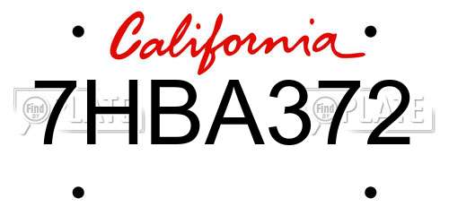 7HBA372 California License Plate