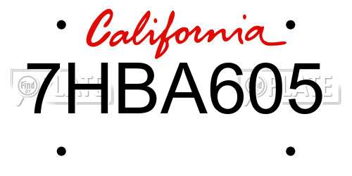 7HBA605 California License Plate