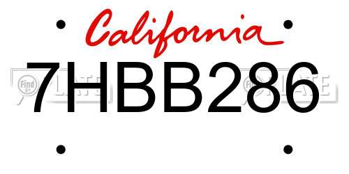 7HBB286 California License Plate