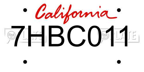 7HBC011 California License Plate
