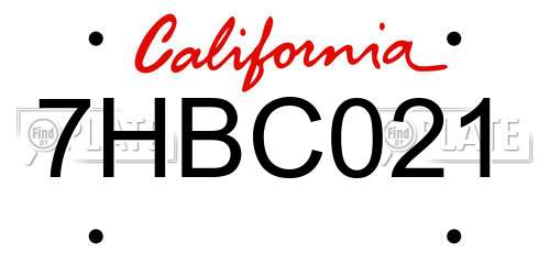 7HBC021 California License Plate