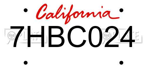 7HBC024 California License Plate