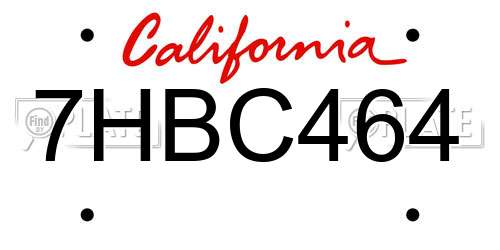 7HBC464 California License Plate
