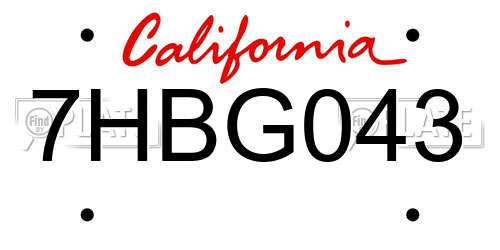 7HBG043 California License Plate