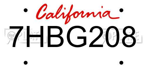 7HBG208 California License Plate