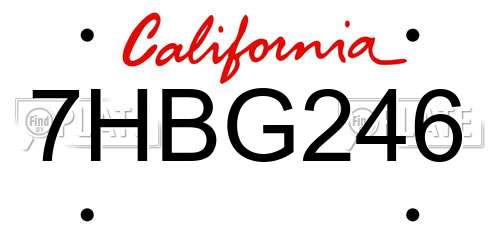 7HBG246 California License Plate