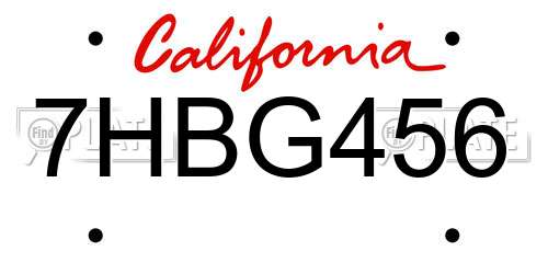 7HBG456 California License Plate