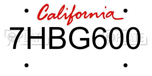 7HBG600 California License Plate