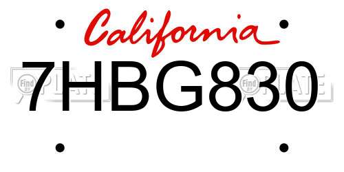 7HBG830 California License Plate
