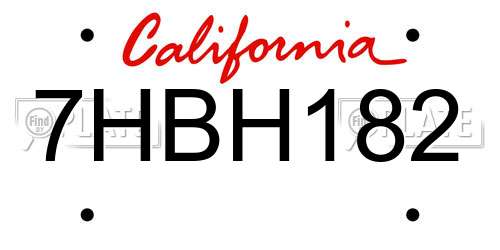 7HBH182 California License Plate