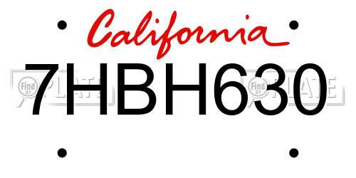7HBH630 California License Plate