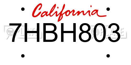 7HBH803 California License Plate
