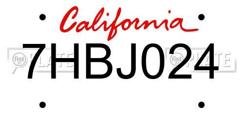 7HBJ024 California License Plate