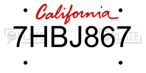 7HBJ867 California License Plate