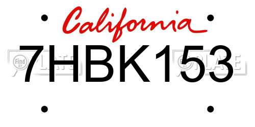 7HBK153 California License Plate