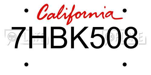 7HBK508 California License Plate