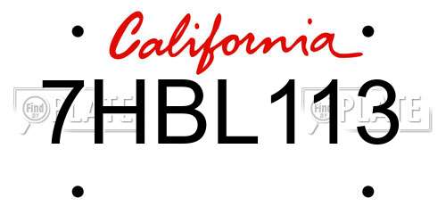 7HBL113 California License Plate