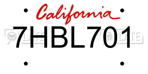 7HBL701 California License Plate