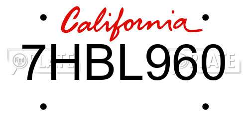 7HBL960 California License Plate