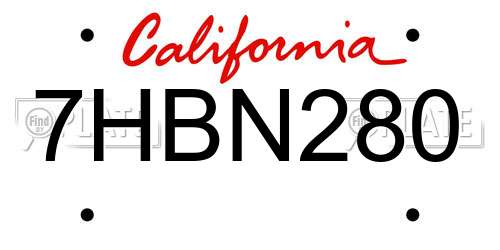 7HBN280 California License Plate