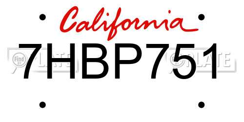 7HBP751 California License Plate
