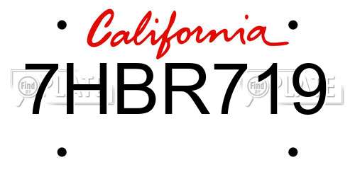 7HBR719 California License Plate