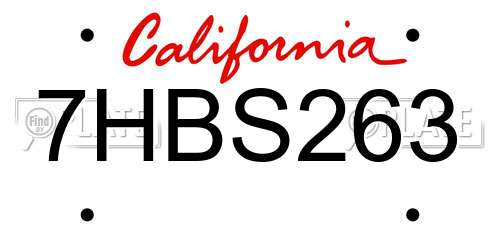 7HBS263 California License Plate