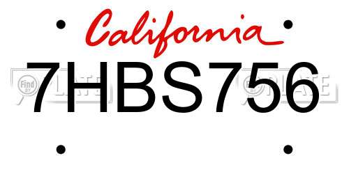 7HBS756 California License Plate