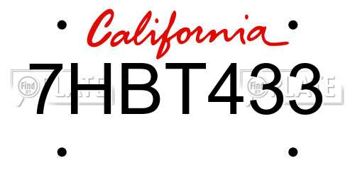 7HBT433 California License Plate