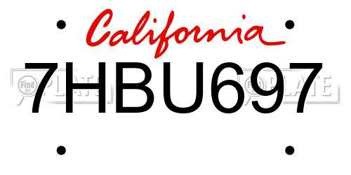 7HBU697 California License Plate