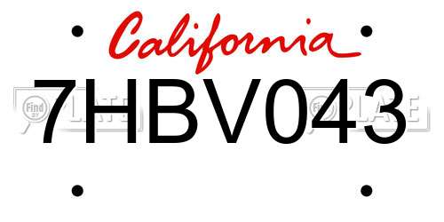 7HBV043 California License Plate