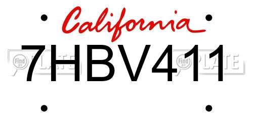7HBV411 California License Plate