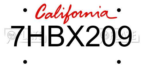 7HBX209 California License Plate