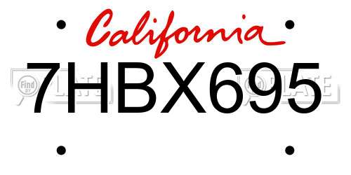 7HBX695 California License Plate